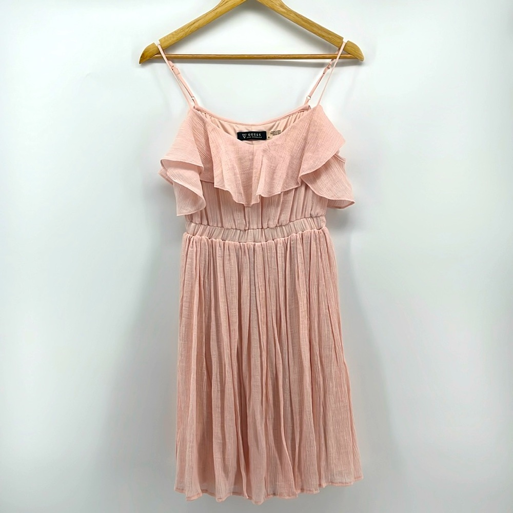 Guess Pink Pleated Open Shoulder Lined Sundress Size 0